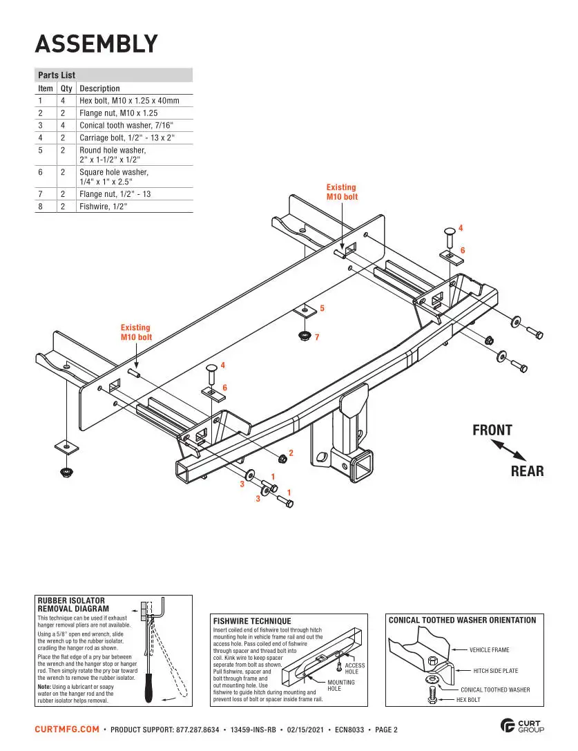 CURT 13459 Hitch Installation Instructions