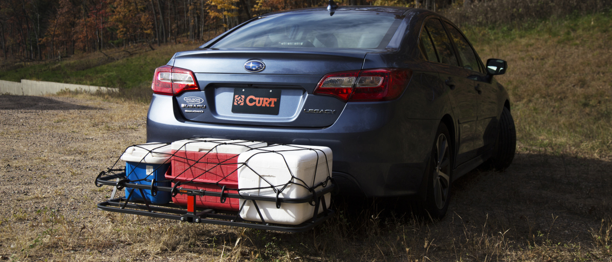 CURT class 1 hitch on car with hitch cargo carrier CURT class 1 hitch on car with hitch cargo carrier