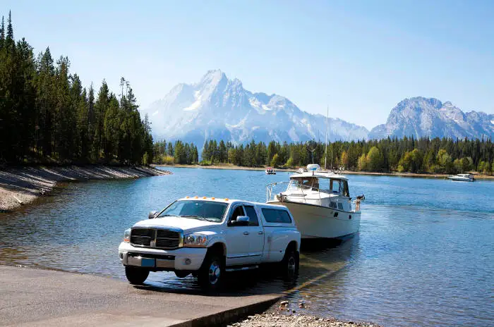 Dually Truck Launching Large Boat Dually Truck Launching Large Boat
