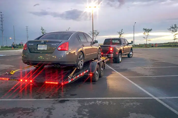 Pickup Truck Towing Car Trailer Pickup Truck Towing Car Trailer