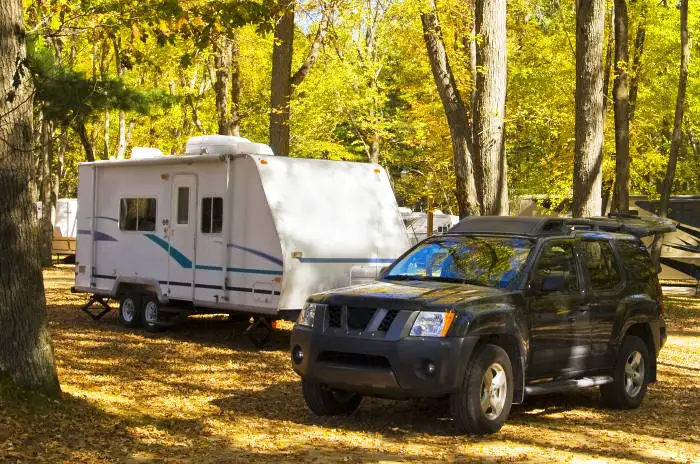 SUV Camping with Small Travel Trailer SUV Camping with Small Travel Trailer