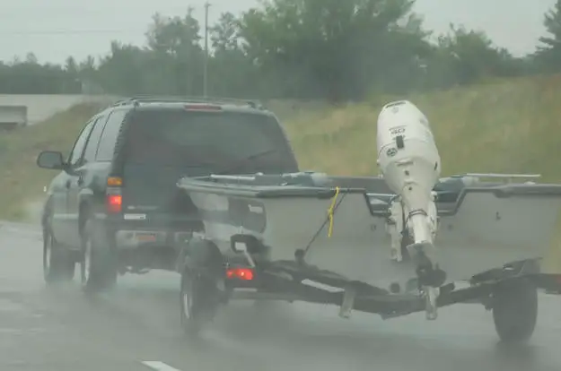 Truck Towing Boat Trailer Rain Truck Towing Boat Trailer Rain