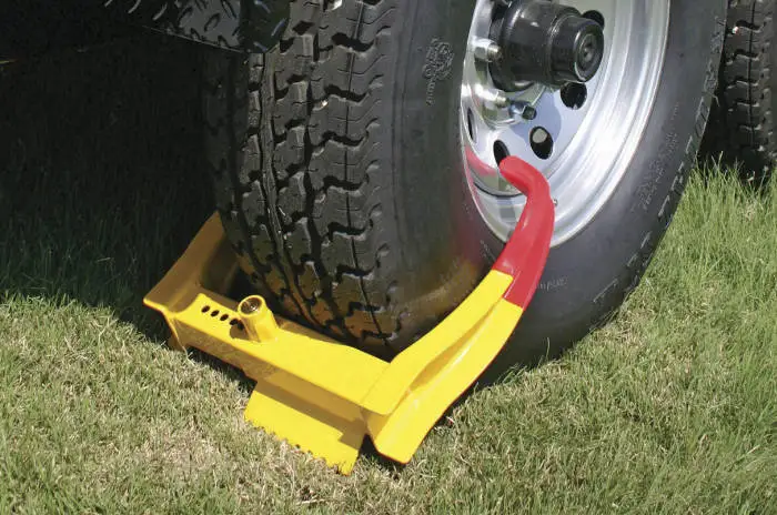 Wheel Chock Lock for Parked Trailer Wheel Chock Lock for Parked Trailer